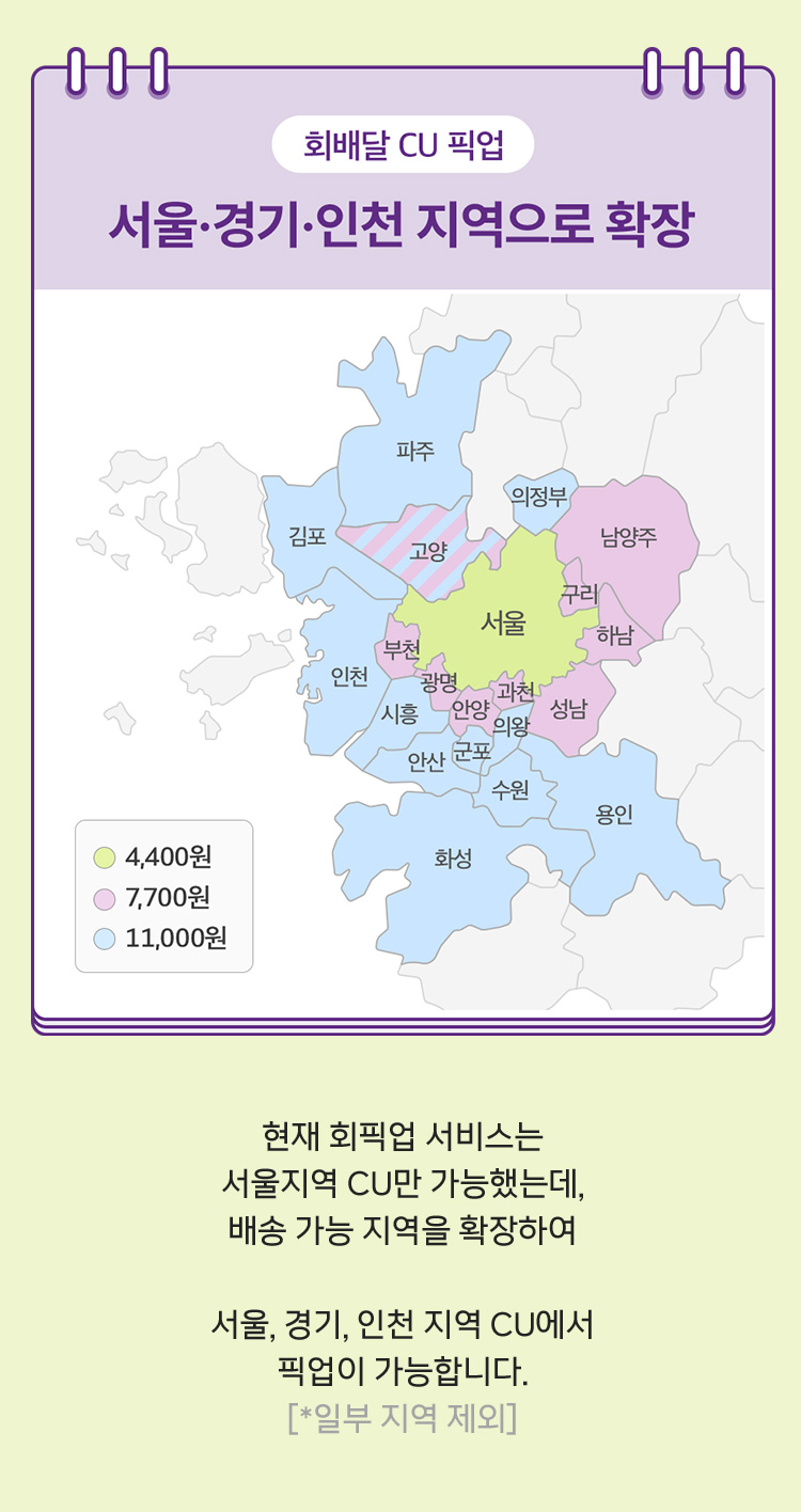 회배달 CU 픽업 서울, 경기, 인천 지역으로 확장