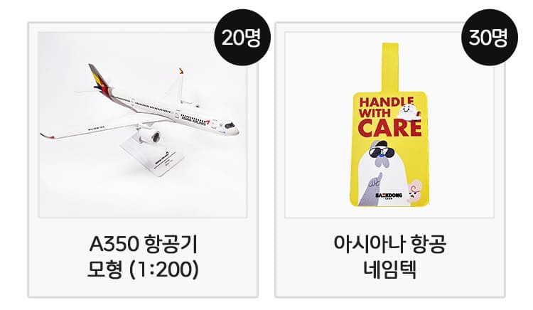 A350 항공기 모형 20명, 아시아나 항공 네임텍 30명